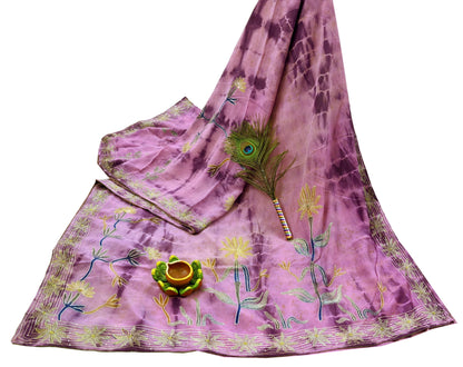 Indian Vintage Sari Pure Crepe Silk Hand Embroidered Sarees 5yd Sewing Craft Fabric Ethnic Wrap Upcycle Quilting Crafting Dress Making