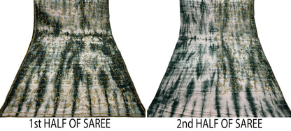 Indian Vintage Saree Pure Crepe Silk Hand Embroidered Tie-Dye Sari Fabric 5yard Sewing Craft Fabric Ethnic Dressmaking Crafting Zardozi Zari