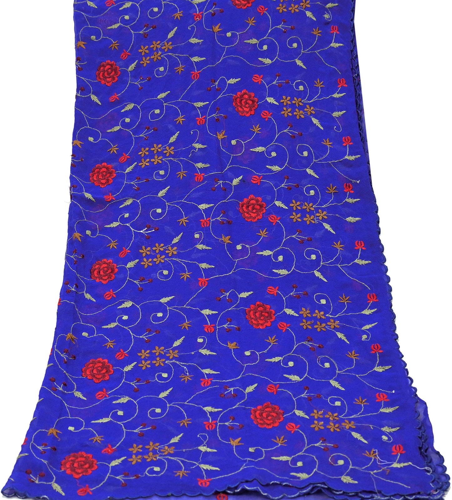 Indian Vintage Dupatta Blue Pure Georgette silk Long Stole Embroidered Scarves Stole Veil Wrap