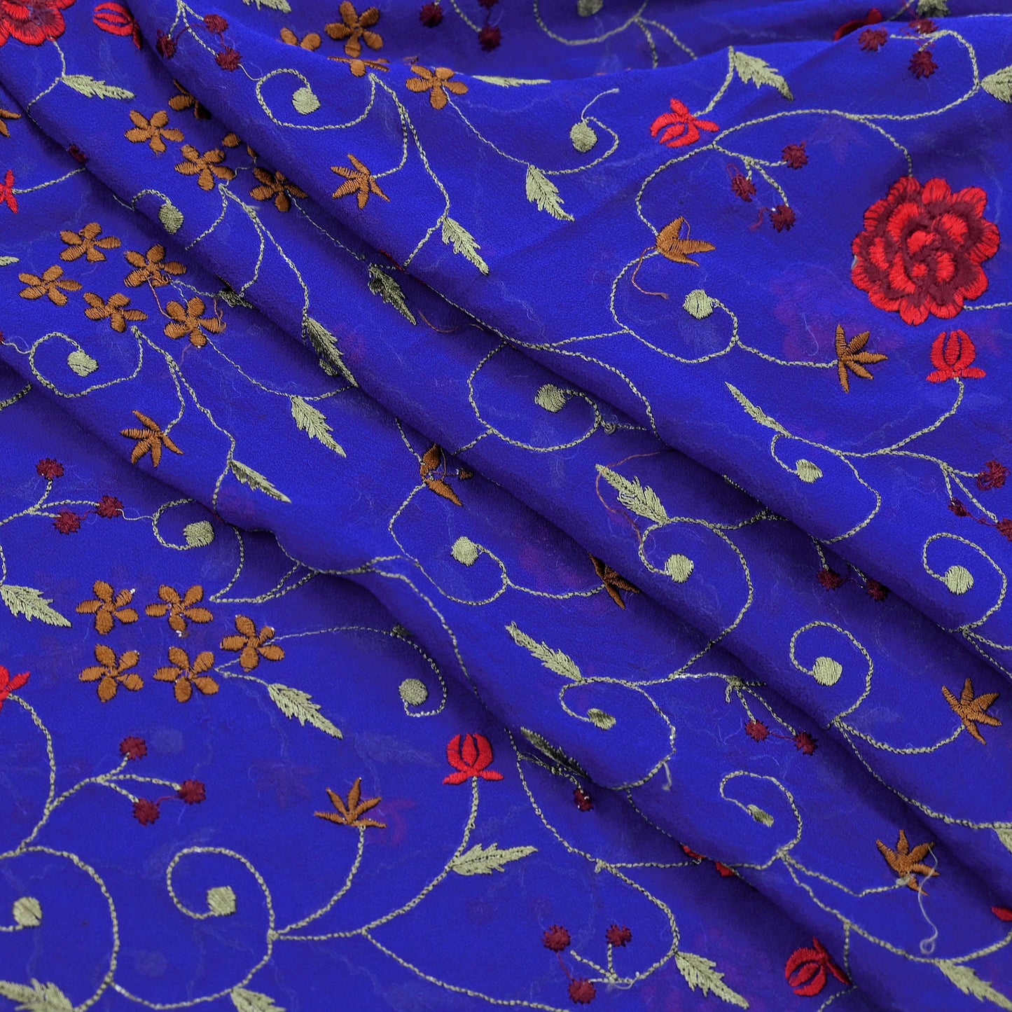 Indian Vintage Dupatta Blue Pure Georgette silk Long Stole Embroidered Scarves Stole Veil Wrap