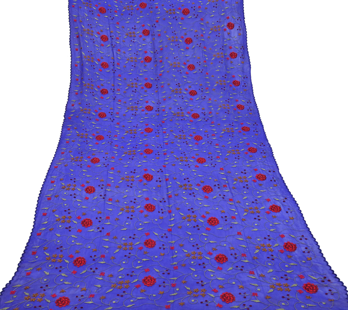 Indian Vintage Dupatta Blue Pure Georgette silk Long Stole Embroidered Scarves Stole Veil Wrap