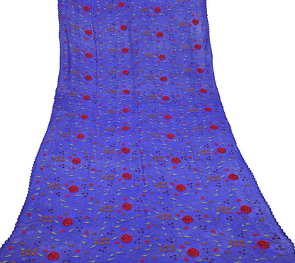 Indian Vintage Dupatta Blue Pure Georgette silk Long Stole Embroidered Scarves Stole Veil Wrap
