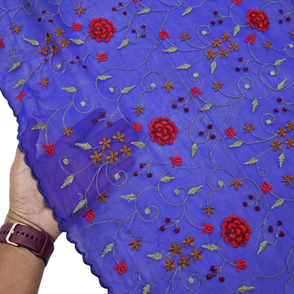 Indian Vintage Dupatta Blue Pure Georgette silk Long Stole Embroidered Scarves Stole Veil Wrap