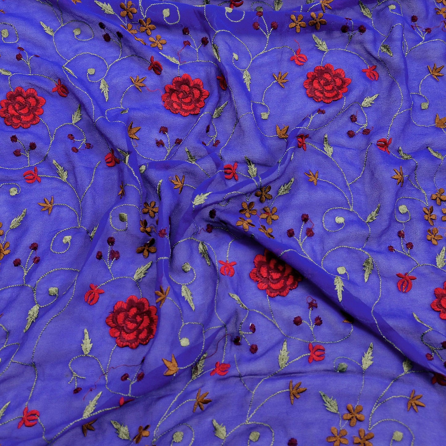 Indian Vintage Dupatta Blue Pure Georgette silk Long Stole Embroidered Scarves Stole Veil Wrap
