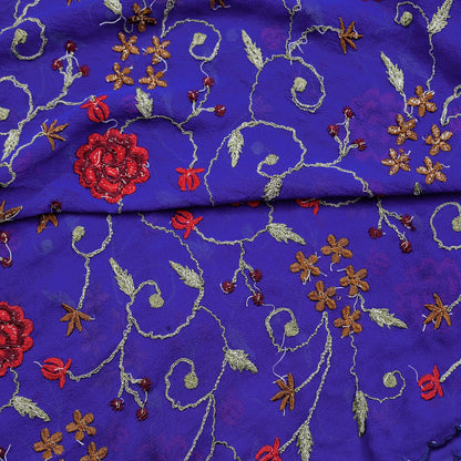 Indian Vintage Dupatta Blue Pure Georgette silk Long Stole Embroidered Scarves Stole Veil Wrap