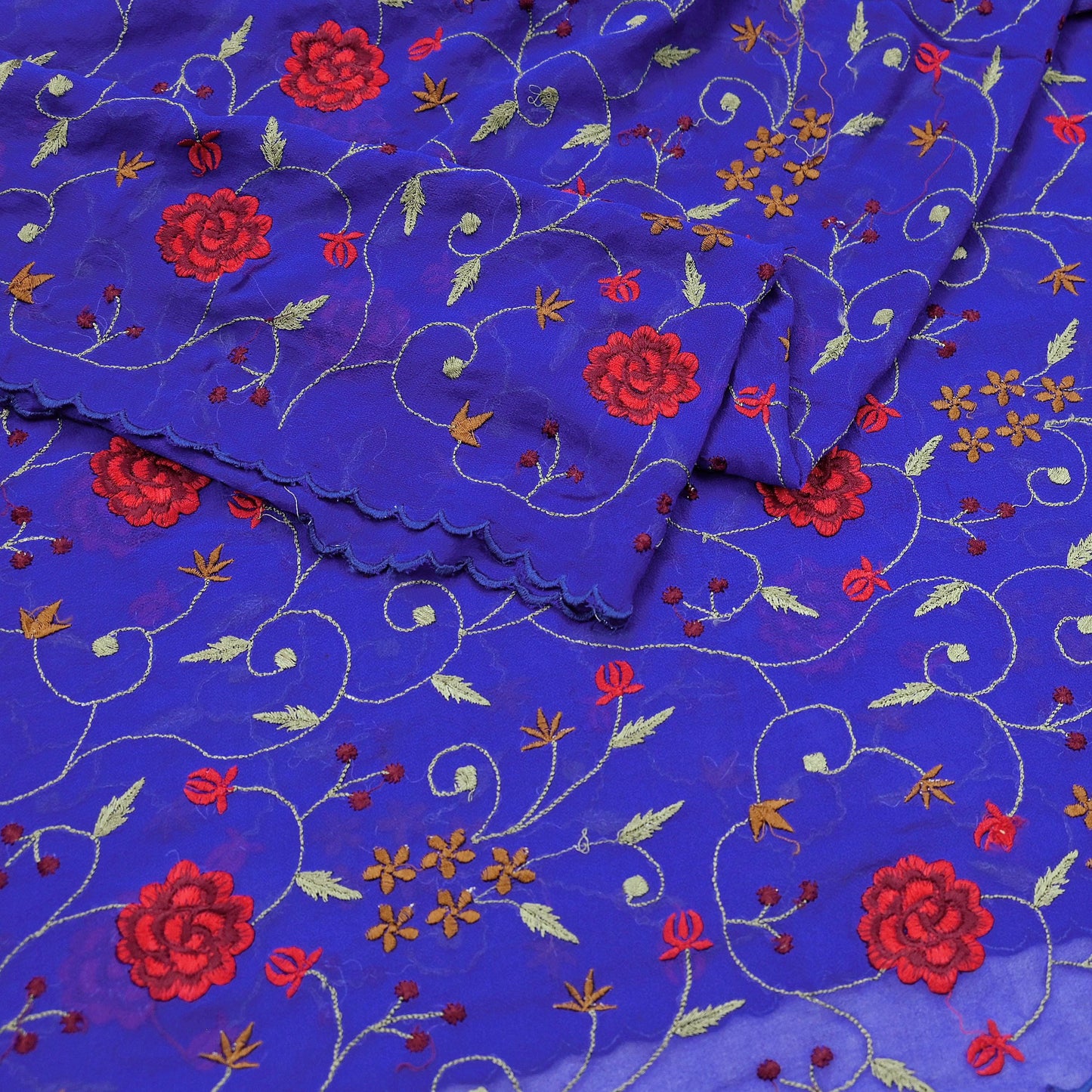 Indian Vintage Dupatta Blue Pure Georgette silk Long Stole Embroidered Scarves Stole Veil Wrap