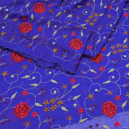 Indian Vintage Dupatta Blue Pure Georgette silk Long Stole Embroidered Scarves Stole Veil Wrap