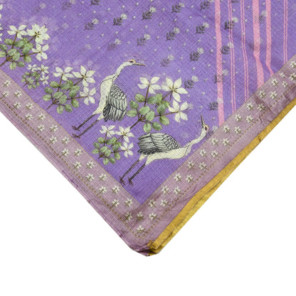 Women Indian Vintage Dupatta Purple Long Stole Pure silk Printed Dupatta Veil Scarves soft Boho Wrap Dressmaking Floral Design