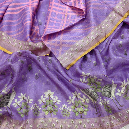 Women Indian Vintage Dupatta Purple Long Stole Pure silk Printed Dupatta Veil Scarves soft Boho Wrap Dressmaking Floral Design