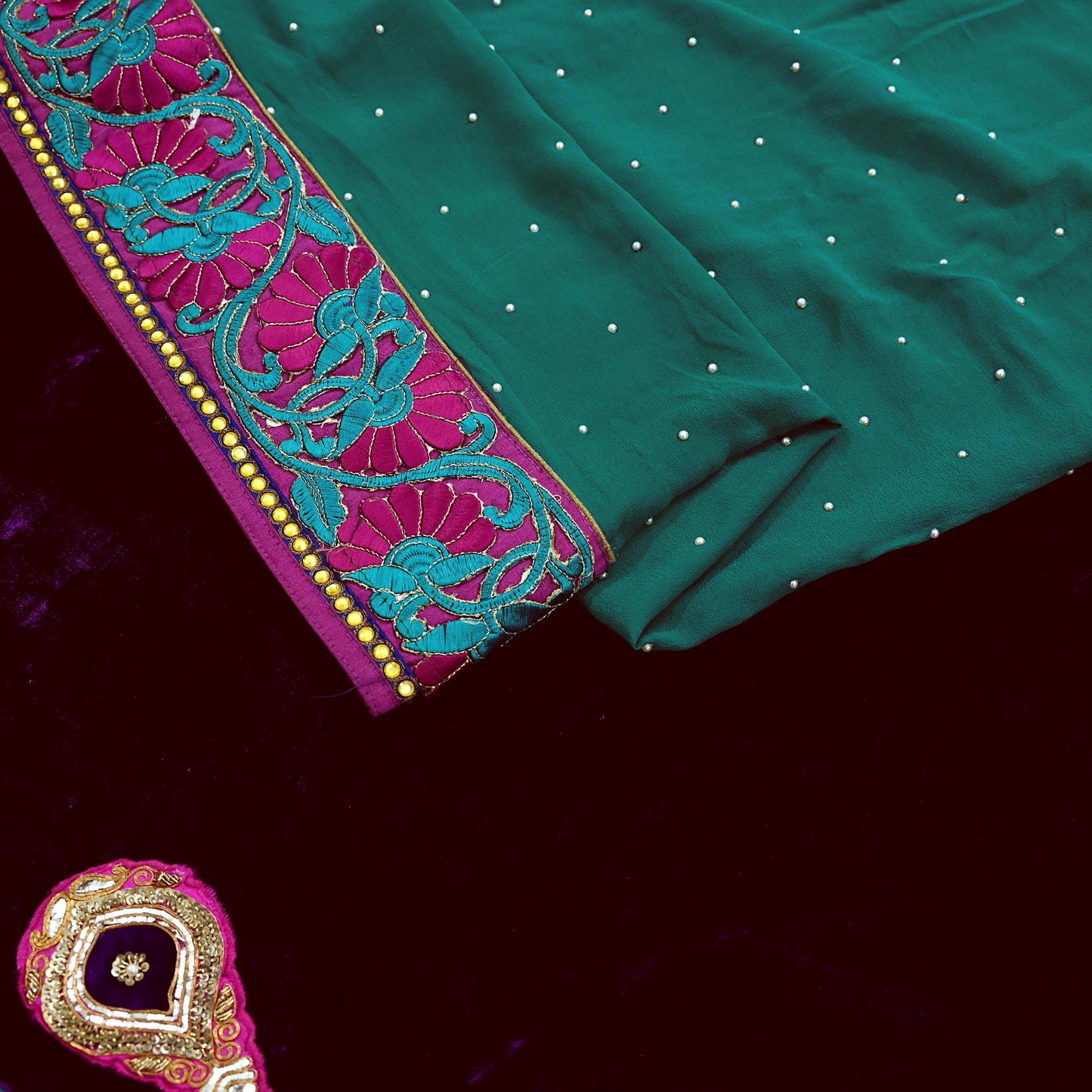 Indian Vintage Heavy Sari Purple Pure Georgette Silk & Velvet Hand Embroidered Sarees Craft Fabric 5Yd Sewing Ethnic Bollywood saree