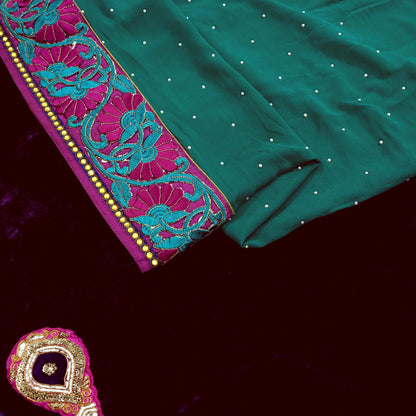 Indian Vintage Heavy Sari Purple Pure Georgette Silk & Velvet Hand Embroidered Sarees Craft Fabric 5Yd Sewing Ethnic Bollywood saree