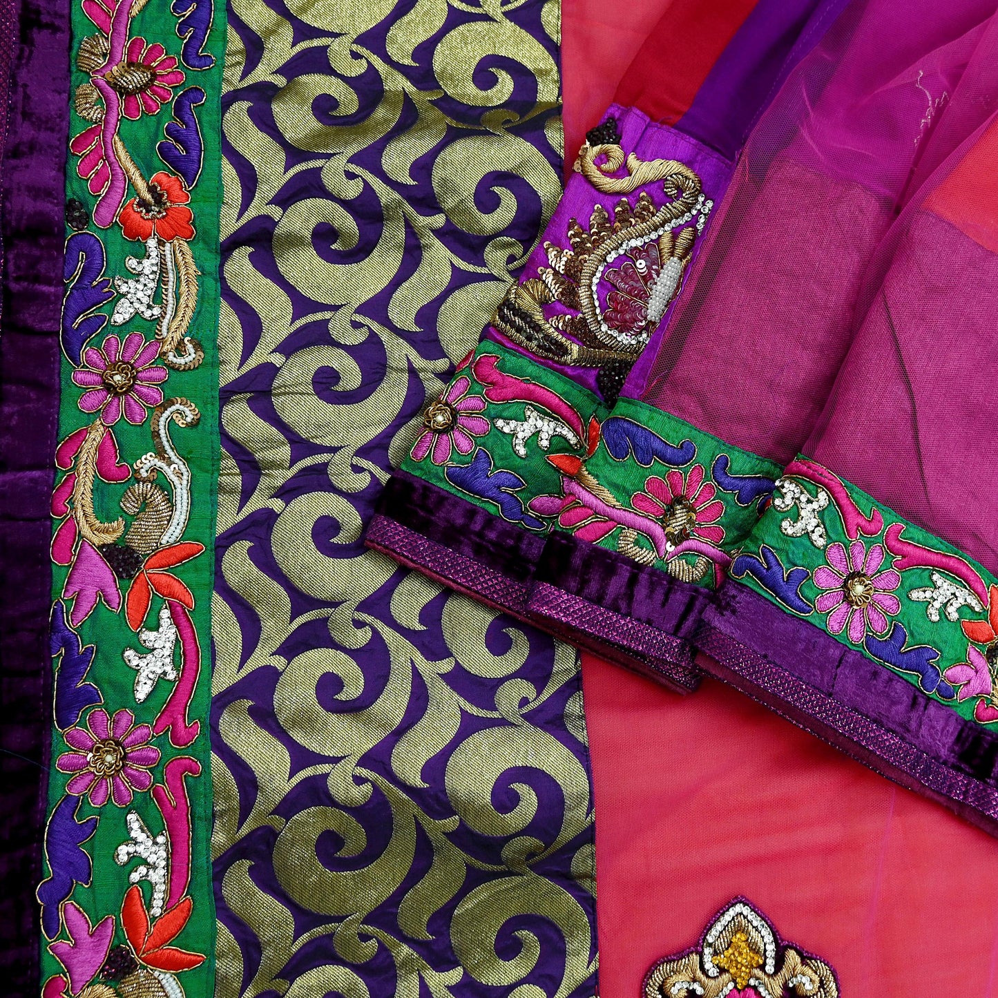 Indian Vintage Sari Red & Purple Pure Georgette Silk/Net Hand Beaded Sarees Fabric 6Yd Sewing Ethnic Dress making Quilting Bollywood