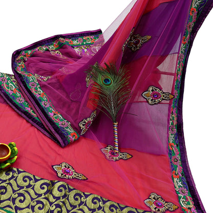 Indian Vintage Sari Red & Purple Pure Georgette Silk/Net Hand Beaded Sarees Fabric 6Yd Sewing Ethnic Dress making Quilting Bollywood