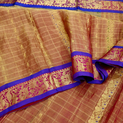 Indian Vintage Heavy Purple Kanjivaram Saree 100% Pure Silk Sari Metallic Zari 5Yd Floral Crafting Dress making Ethnic Peacock Fringes