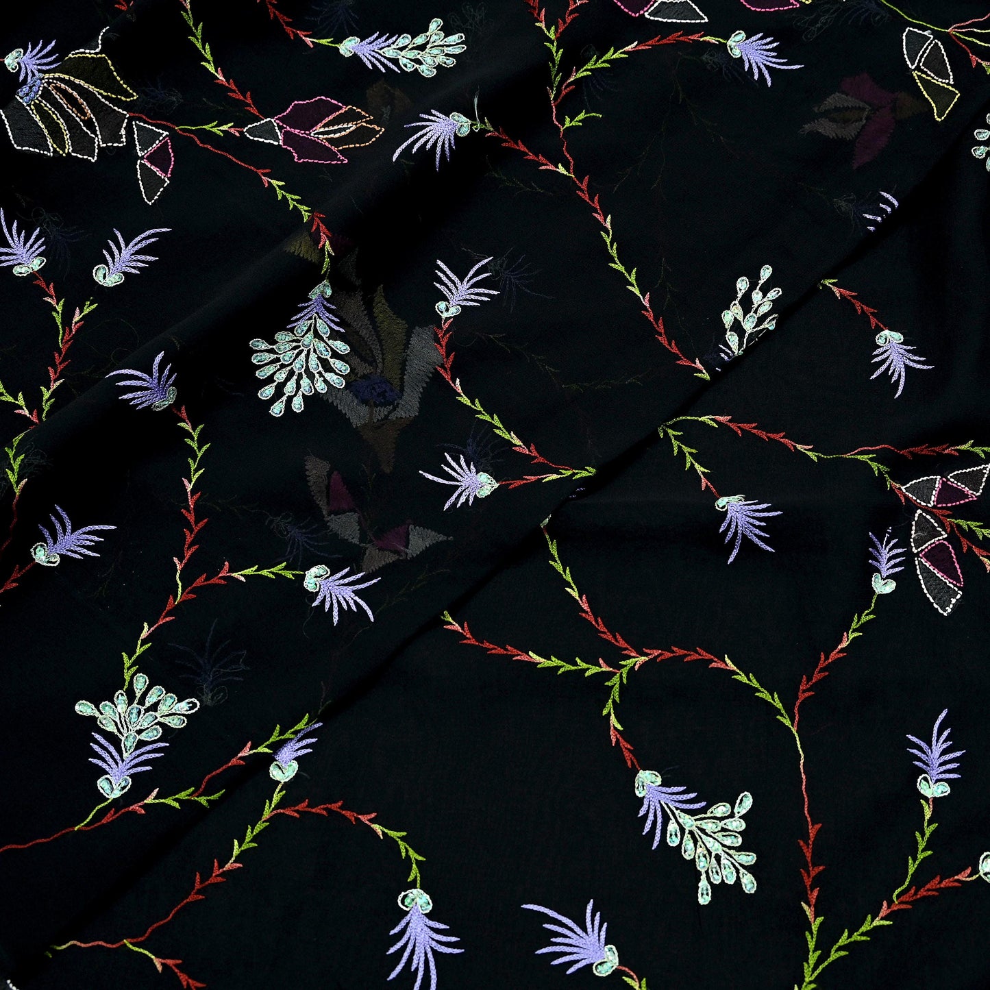 Indian Vintage Heavy Sari Black Pure Georgette Silk Hand Beaded Sarees Craft Fabric 6Yd Sewing Soft Ethnic Wedding Sarees Dress making