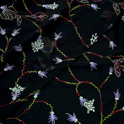 Indian Vintage Heavy Sari Black Pure Georgette Silk Hand Beaded Sarees Craft Fabric 6Yd Sewing Soft Ethnic Wedding Sarees Dress making