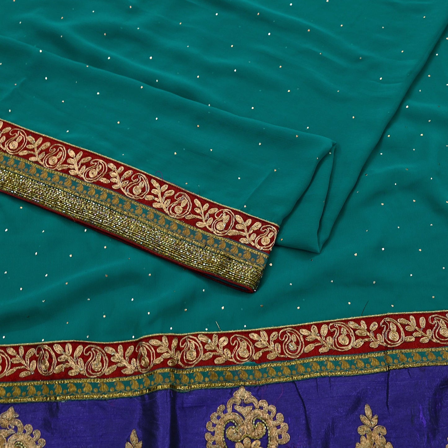 Indian Vintage Heavy Sarees Green Pure Georgette Silk Hand Embroidered Sari Fabric 6Yd Sewing Ethnic Zardozi/dabka zari Wedding sarees