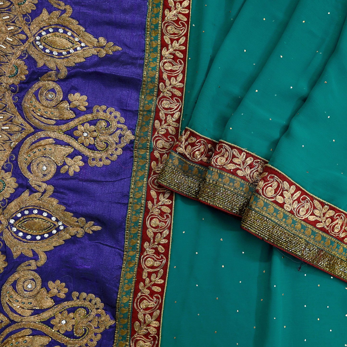 Indian Vintage Heavy Sarees Green Pure Georgette Silk Hand Embroidered Sari Fabric 6Yd Sewing Ethnic Zardozi/dabka zari Wedding sarees
