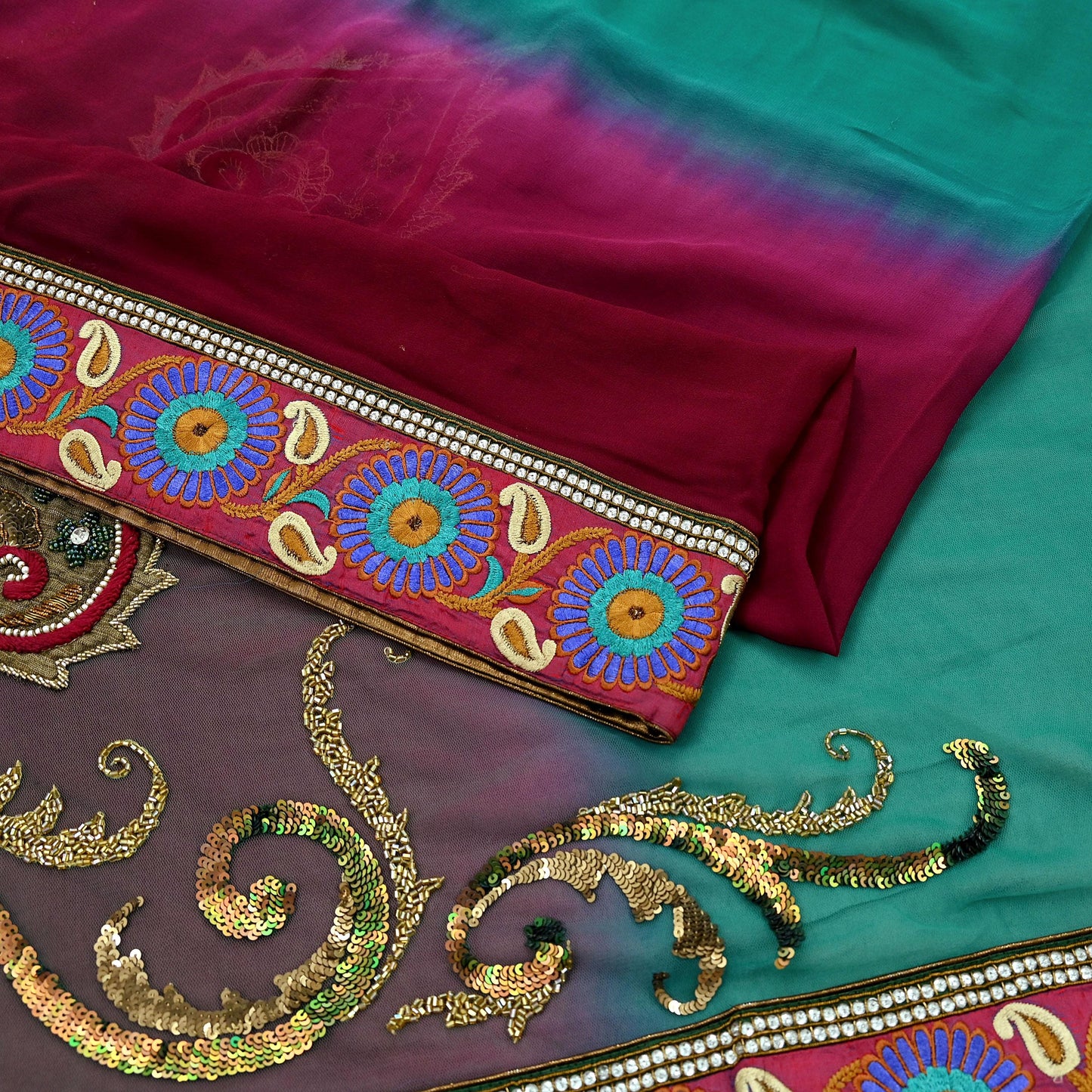 Indian Vintage Heavy Sari Net/Georgette Silk Hand Embroidered Sarees Craft Fabric 6Yd Sewing Soft Wedding sarees With Blouse fabric