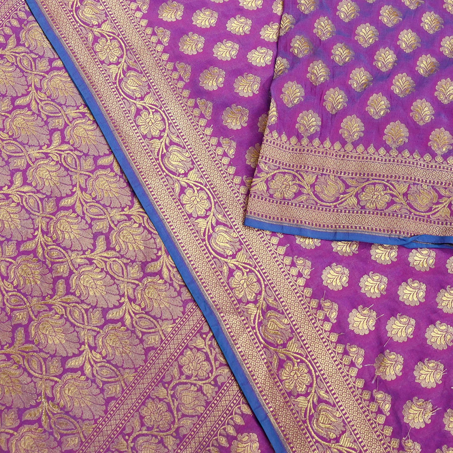 Vintage Heavy Sari Purple Hand Woven Kanjivaram Artificial Silk Sarees Zari 5Yd Floral Craft Fabric Dress making Crafting Quilting