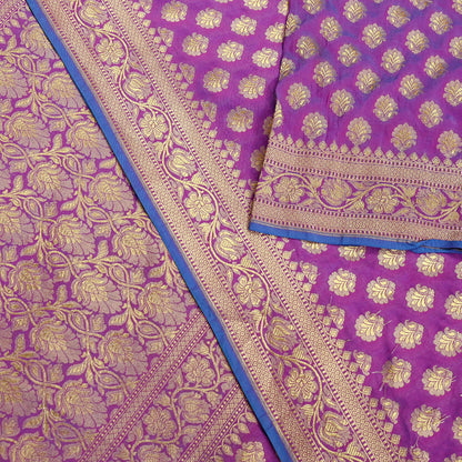 Vintage Heavy Sari Purple Hand Woven Kanjivaram Artificial Silk Sarees Zari 5Yd Floral Craft Fabric Dress making Crafting Quilting