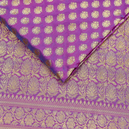 Vintage Heavy Sari Purple Hand Woven Kanjivaram Artificial Silk Sarees Zari 5Yd Floral Craft Fabric Dress making Crafting Quilting