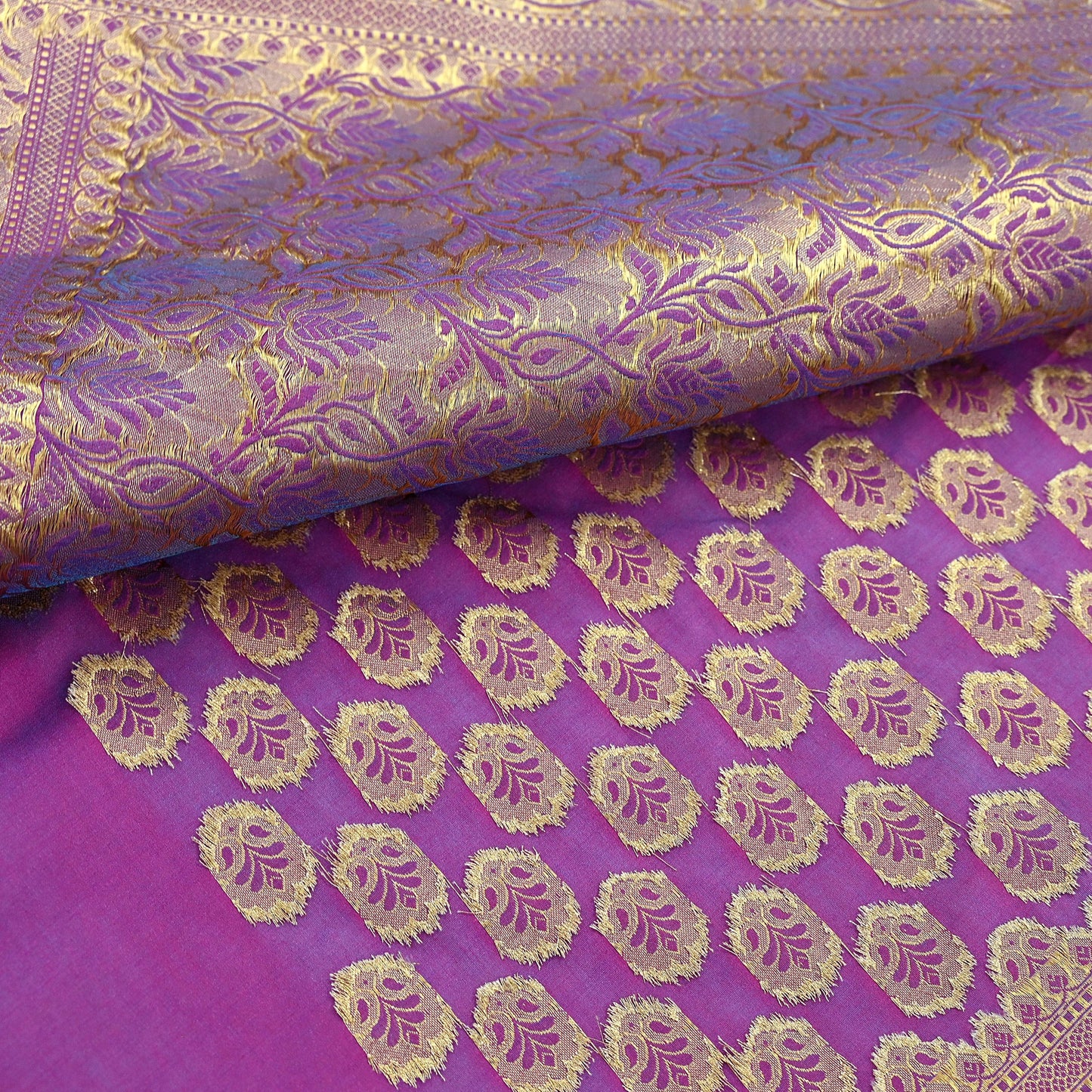 Vintage Heavy Sari Purple Hand Woven Kanjivaram Artificial Silk Sarees Zari 5Yd Floral Craft Fabric Dress making Crafting Quilting