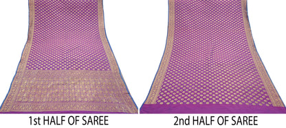 Vintage Heavy Sari Purple Hand Woven Kanjivaram Artificial Silk Sarees Zari 5Yd Floral Craft Fabric Dress making Crafting Quilting