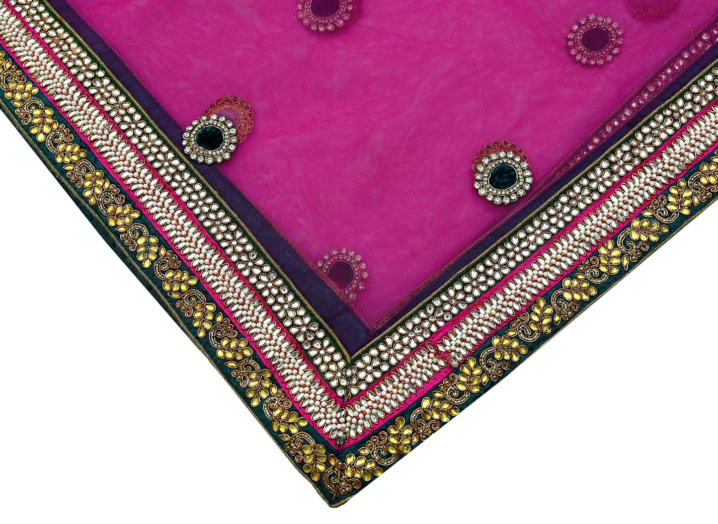 Indian Vintage Heavy Bridal Purple Dupatta Net Mesh Long Stole Hand Embroidered Scarves Golden Zardozi Dabka Zari Sequins Wedding Veil Hijab