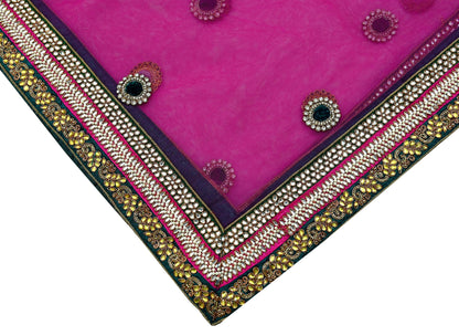 Indian Vintage Heavy Bridal Purple Dupatta Net Mesh Long Stole Hand Embroidered Scarves Golden Zardozi Dabka Zari Sequins Wedding Veil Hijab