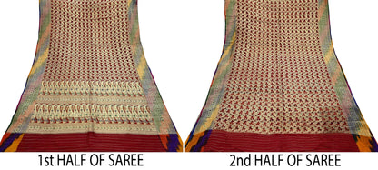 Indian Vintage Sari Heavy Maroon Pure Organza Silk Woven Brocade Banarasi Sarees Zari 5Yd Ethnic Fabric Dress Making Wedding Sarees