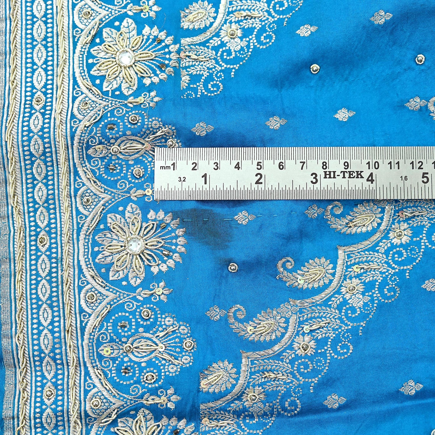 Indian Vintage Blue Heavy Wedding Saree Pure Satin Silk Hand Embroidered Banarsi Brocade Indian Sari Zari/Zardozi/Dabka 5Yd