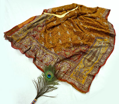 Indian Vintage Saree Pure Chiffon Silk Pre-owned Hand Beaded Ritu Kumar Designer Sari Fabric 6-Yards Soft Ethnic Bollywood Party sarees