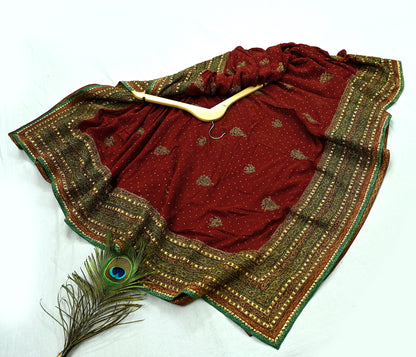 Indian Pre-owned Maroon Pure Silk Hand Embroidered Ritu Kumar Designer Lehenga 3pcs Set Ethnic Bollywood Party Wear