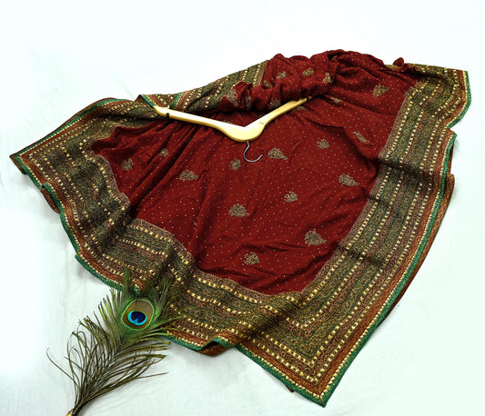 Indian Vintage Heavy Maroon Dupatta Pure Silk Long Stole Hand Embroidered Designer By Ritu Kumar Scarves Scarf Zari Zardozi