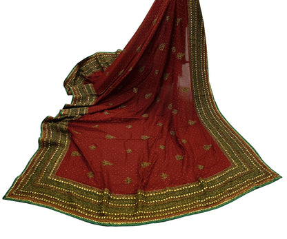 Indian Vintage Heavy Maroon Dupatta Pure Silk Long Stole Hand Embroidered Designer By Ritu Kumar Scarves Scarf Zari Zardozi