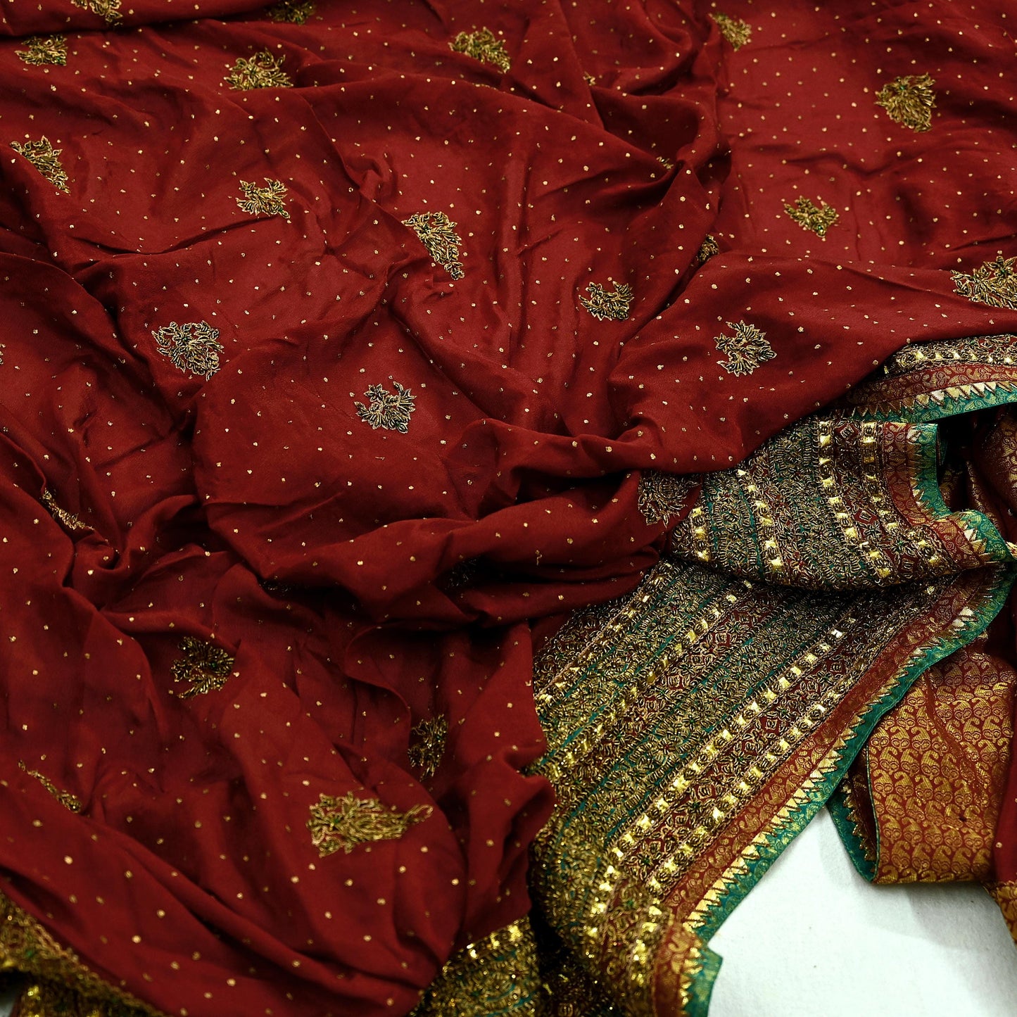 Indian Vintage Heavy Maroon Dupatta Pure Silk Long Stole Hand Embroidered Designer By Ritu Kumar Scarves Scarf Zari Zardozi