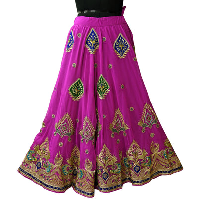 Indian Vintage Magenta American Georgette Hand Embroidered Rajputi Phoshak Lehenga/Dupatta 2pcs Set Bridal Party Wear Peacock Design Zari
