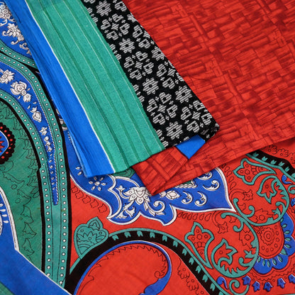 Indian Vintage Sari Red & Blue Printed 100% Pure Cotton Saree Craft Fabric 5Yard Sewing Sarong Wrap Boho Floral