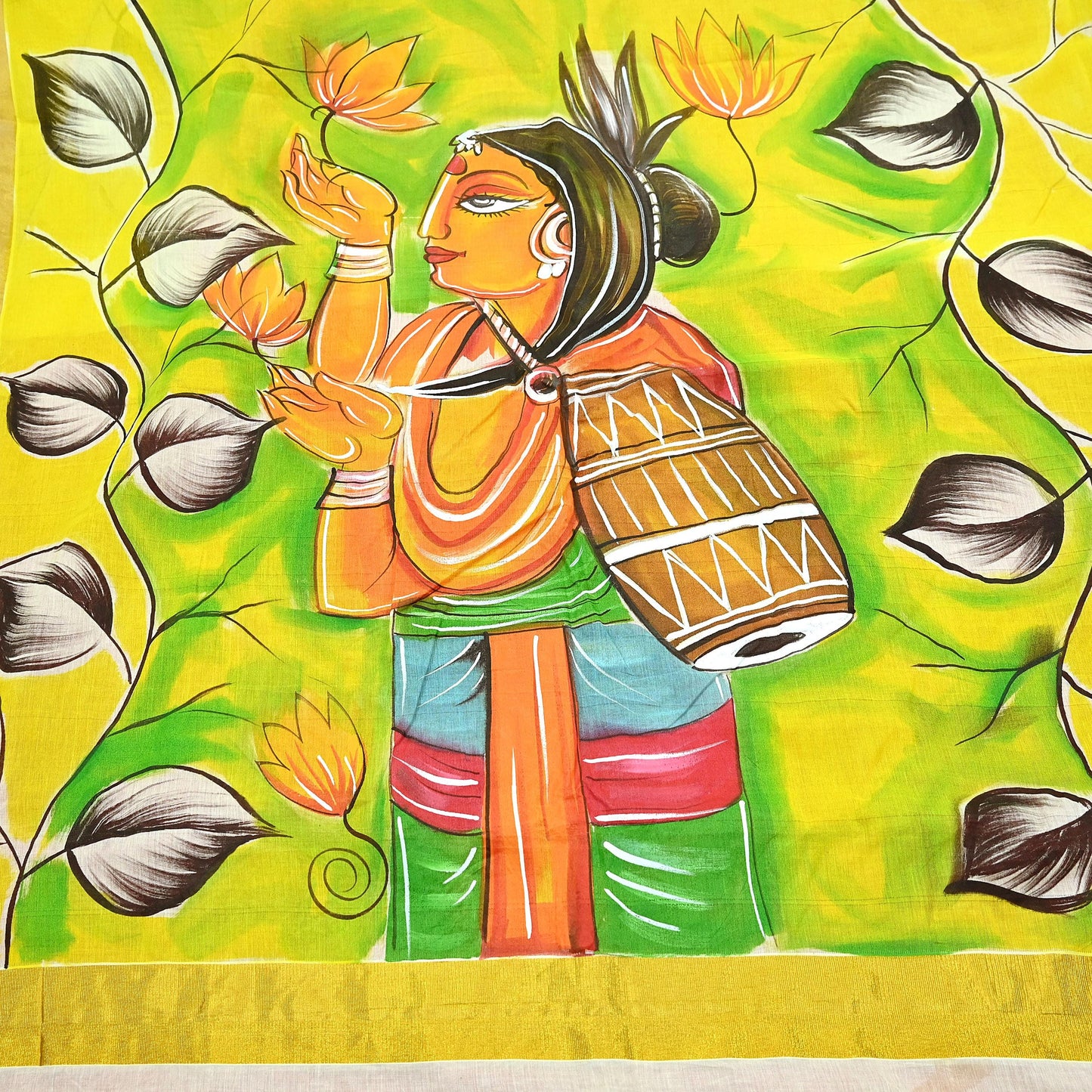 Indian Vintage Sari Hand Woven Hand Painted Sarees Pure Cotton Craft Fabric 5Yd Floral Soft Dress Making Zari Border Crafting Quilting