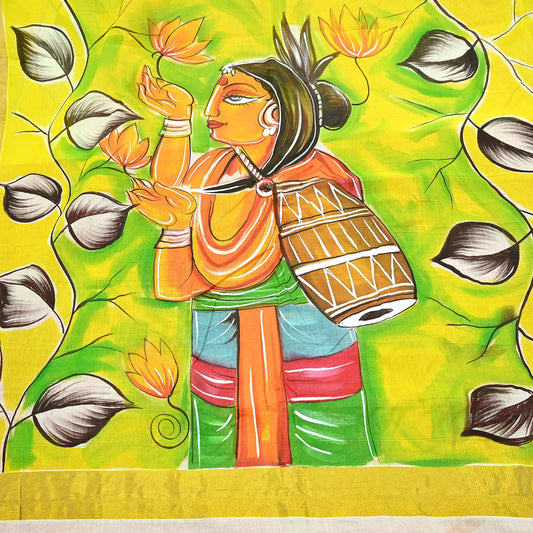 Indian Vintage Sari Hand Woven Hand Painted Sarees Pure Cotton Craft Fabric 5Yd Floral Soft Dress Making Zari Border Crafting Quilting