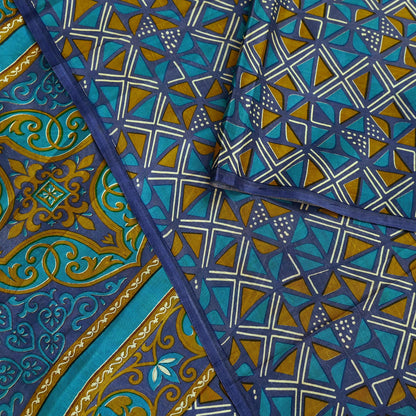 Indian Vintage Sari Green & Gray Pure Silk Printed Sarees Craft Fabric 5yd Sewing Dress Making Floral Crafting Quilting Upcycle Used