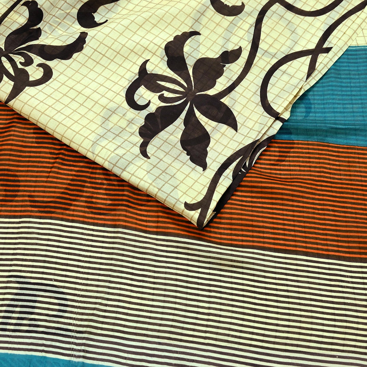 Indian Vintage Sari Ivory & Black Printed Pure Silk Sarees 5yd Sewing Craft Fabric DressMaking Soft Wrap Upcycle Quilting Crafting Used