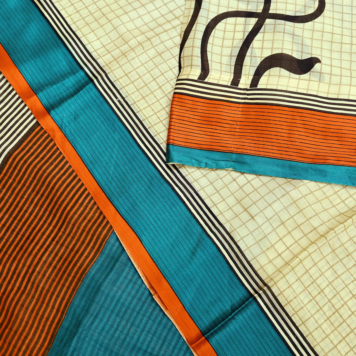Indian Vintage Sari Ivory & Black Printed Pure Silk Sarees 5yd Sewing Craft Fabric DressMaking Soft Wrap Upcycle Quilting Crafting Used