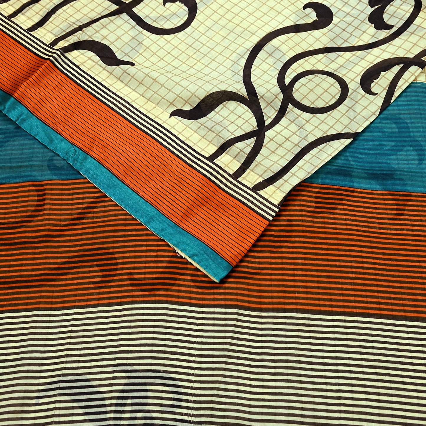 Indian Vintage Sari Ivory & Black Printed Pure Silk Sarees 5yd Sewing Craft Fabric DressMaking Soft Wrap Upcycle Quilting Crafting Used