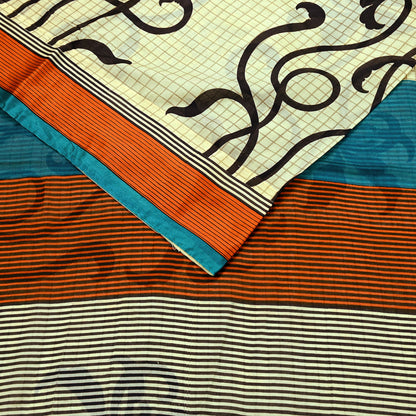 Indian Vintage Sari Ivory & Black Printed Pure Silk Sarees 5yd Sewing Craft Fabric DressMaking Soft Wrap Upcycle Quilting Crafting Used