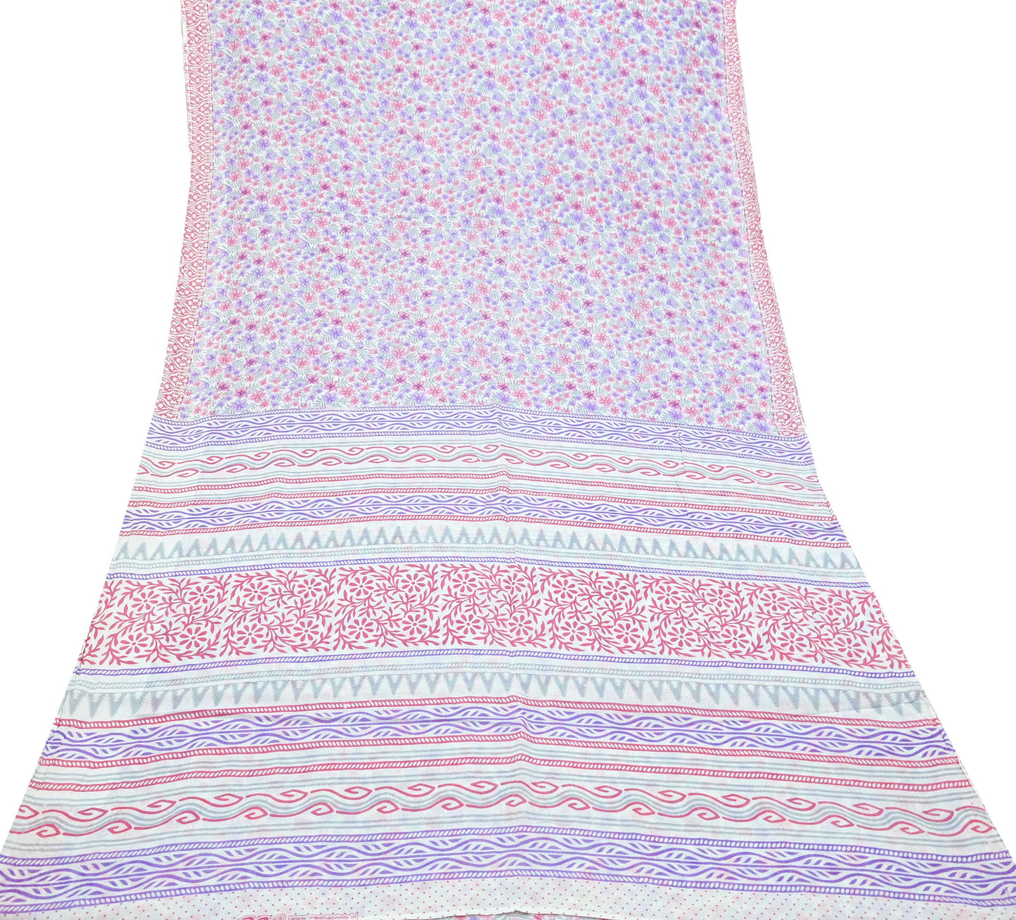 Indian Vintage Sari White & Pink Printed Pure Cotton Sarees Craft Fabric 5Yd Sewing Sarong Wrap Boho Floral Quilting Dress making