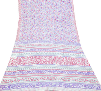 Indian Vintage Sari White & Pink Printed Pure Cotton Sarees Craft Fabric 5Yd Sewing Sarong Wrap Boho Floral Quilting Dress making