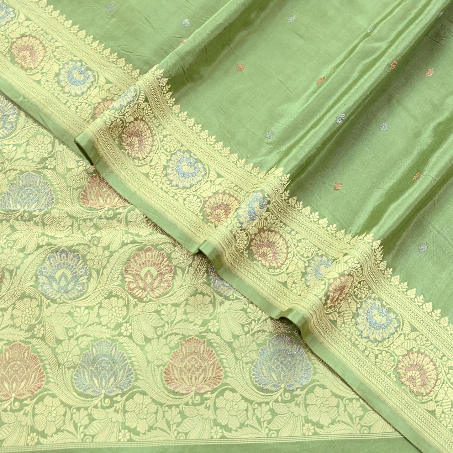 Indian Vintage Sari Green 100% Pure Silk Hand Woven Sarees Craft Fabric 5Yd Ethnic Sewing Dress making Crafting Quilting Upcycle Zari