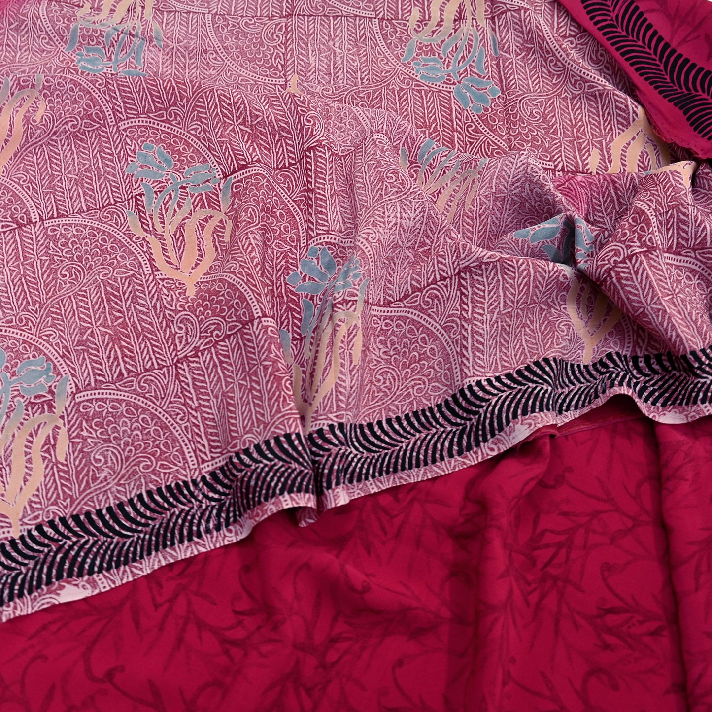 Indian Vintage Sari Pink Pure Crepe Silk Printed Saree 5yd Sewing Craft Fabric Abstract Soft Wrap Dress Making Quilting Crafting